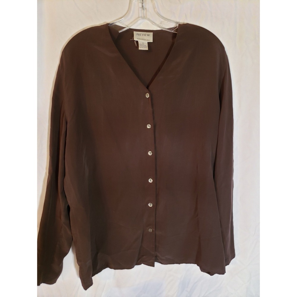 Women's Preview Collection Brown Long Sleeve Silk Blouse Size S